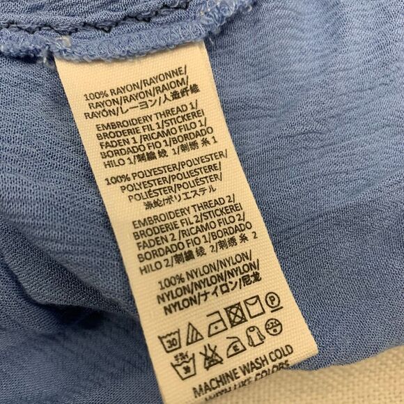 Free People Sz L Wind Willow oversized embroidered shirred mini dress boho blue - Picture 8 of 11